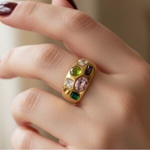 Multicolor Crystal Dome Ring | 18K Gold Plated